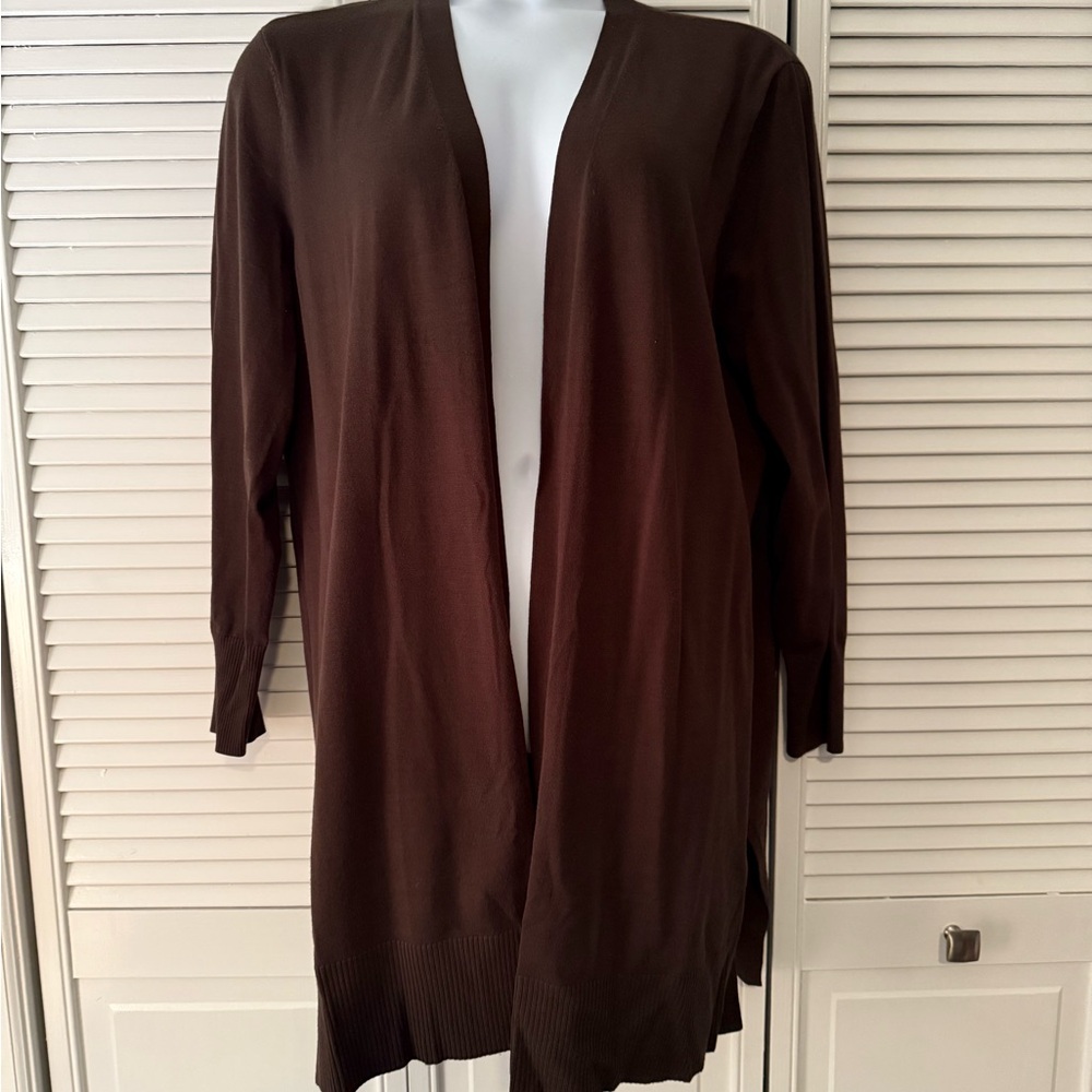 Chico's Deep Olive Green/Brown Open-Front Cardigan Sweater